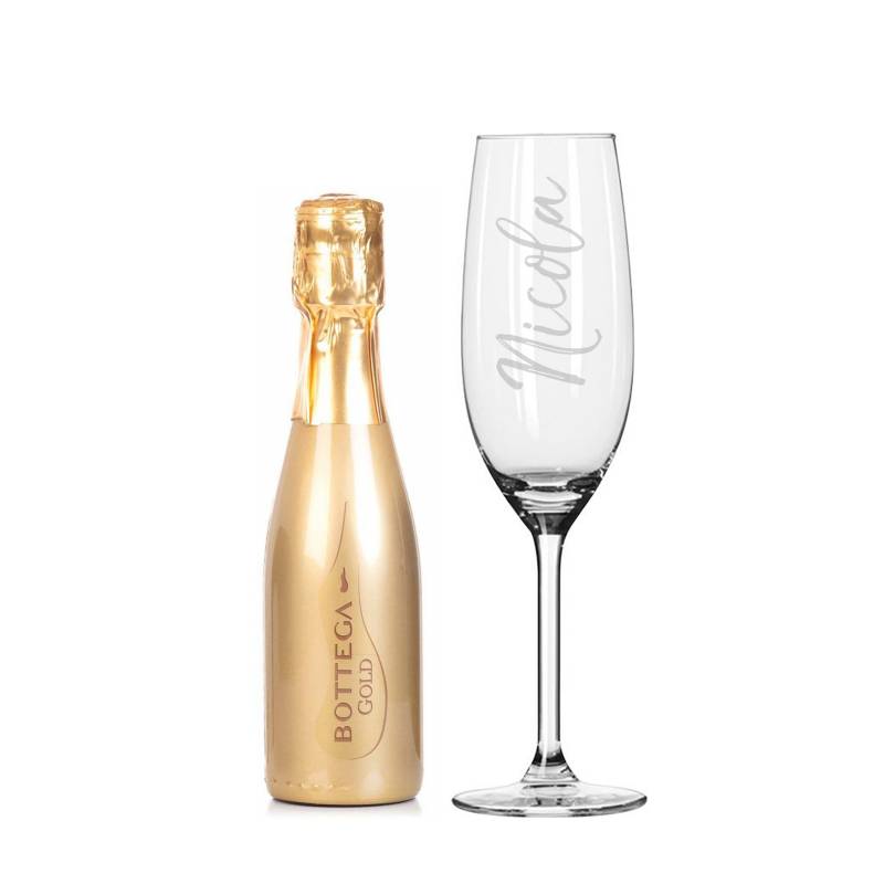 Personalised Name Only Flute & Mini Gold Bottega Prosecco Set