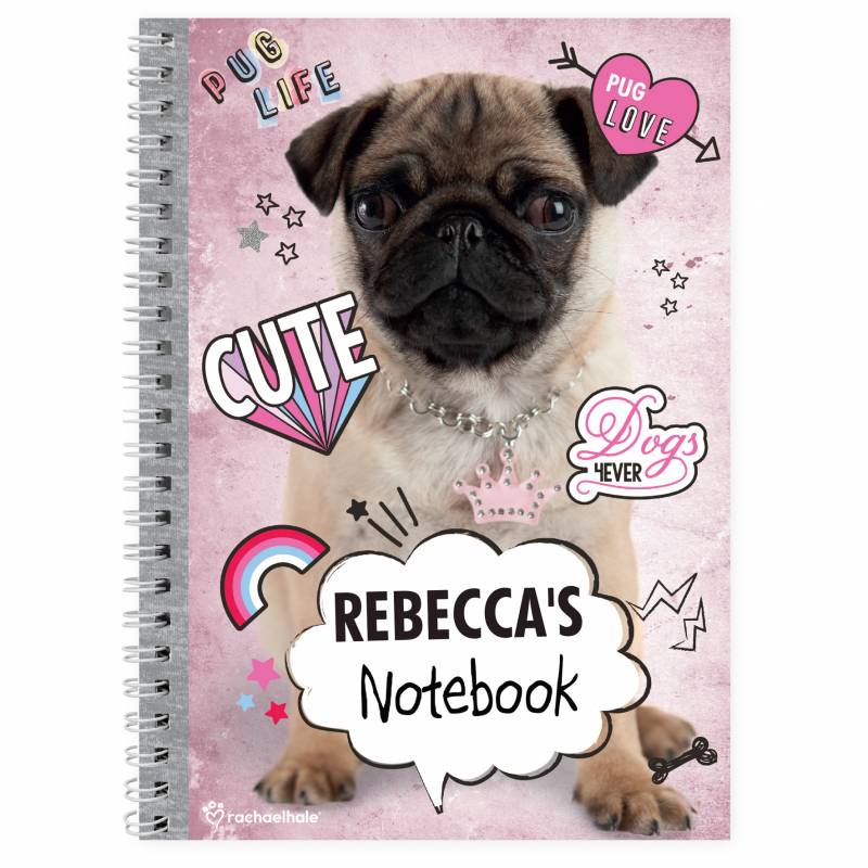 Personalised Rachael Hale Doodle Pug A5 Notebook